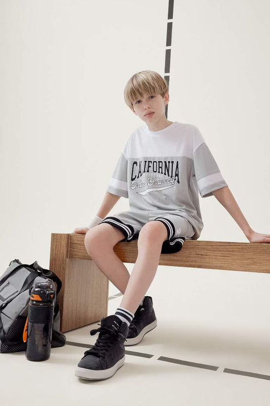 Boy Oversize Fit Crew Neck Printed Color Block T-Shirt - -