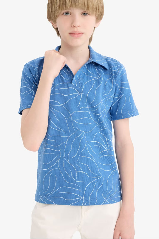 Boy Striped Pique Short Sleeve Polo Shirt - -