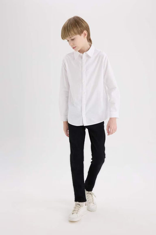 Boy Polo Neck Oxford Long Sleeve Shirt - -