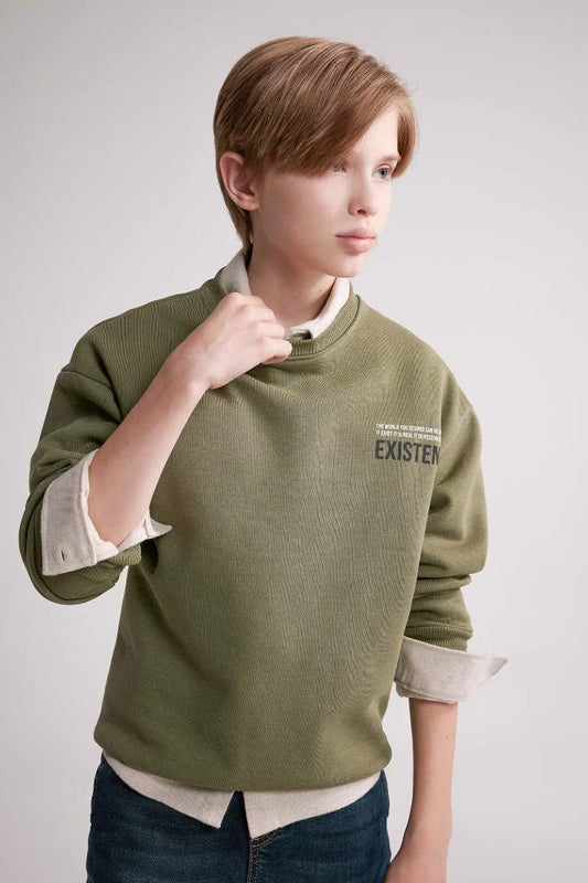 Boy Oversize Fit Crew Neck Back Printed Sweatshirt - -