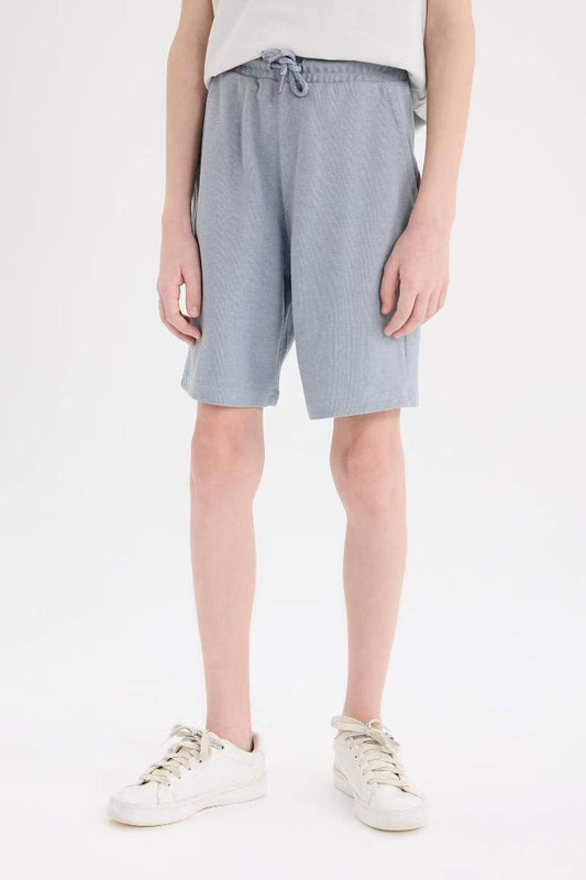 Boy Elastic Waist Pique Shorts - - sky