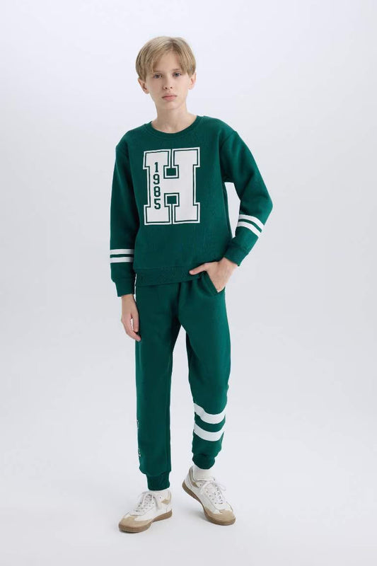Boy Printed Elastic Waist Thick Jogger Sweatpants - -
