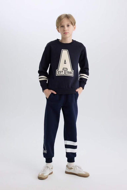 Boy Regular Fit Elastic Waist Leg Printed Jogger Sweatpants - -
