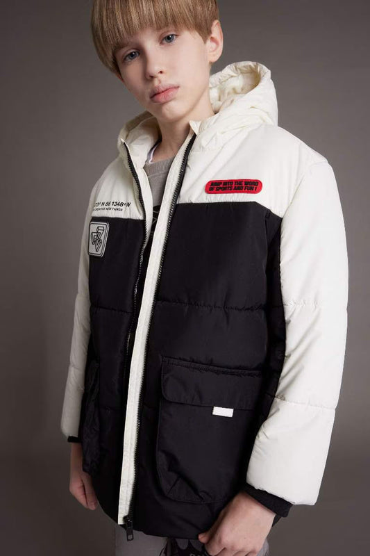 Boy Hooded Fleece Lined Waterproof Puffer Jacket - -