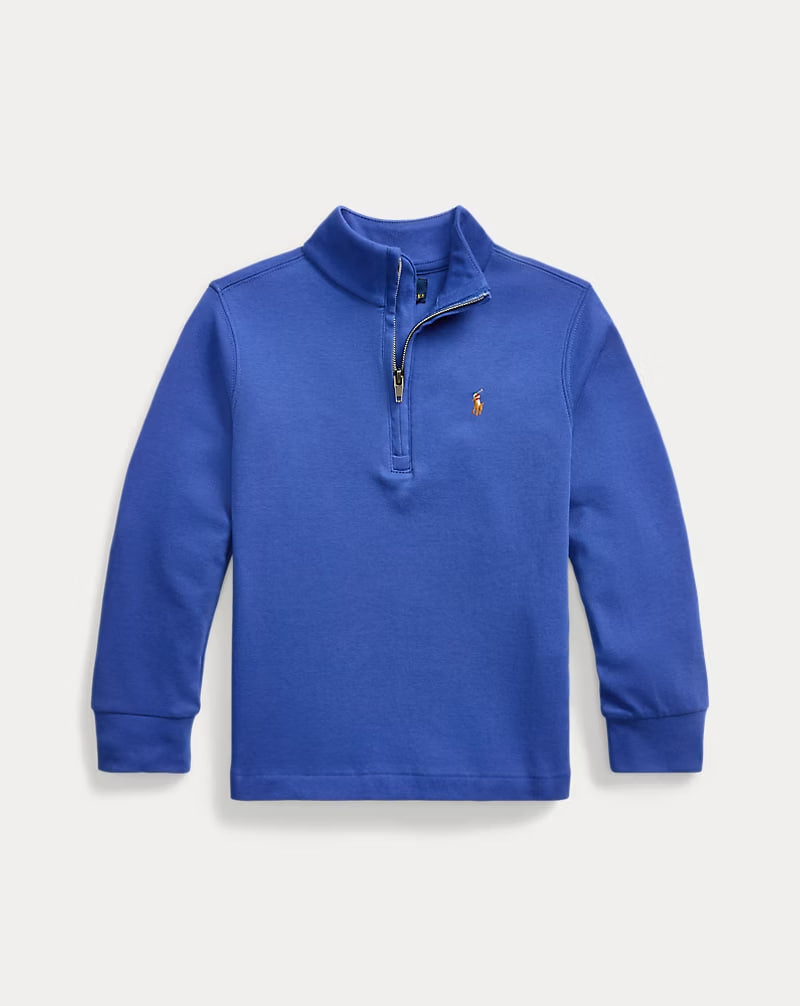 Cotton Interlock Quarter-Zip Pullover - - Blue