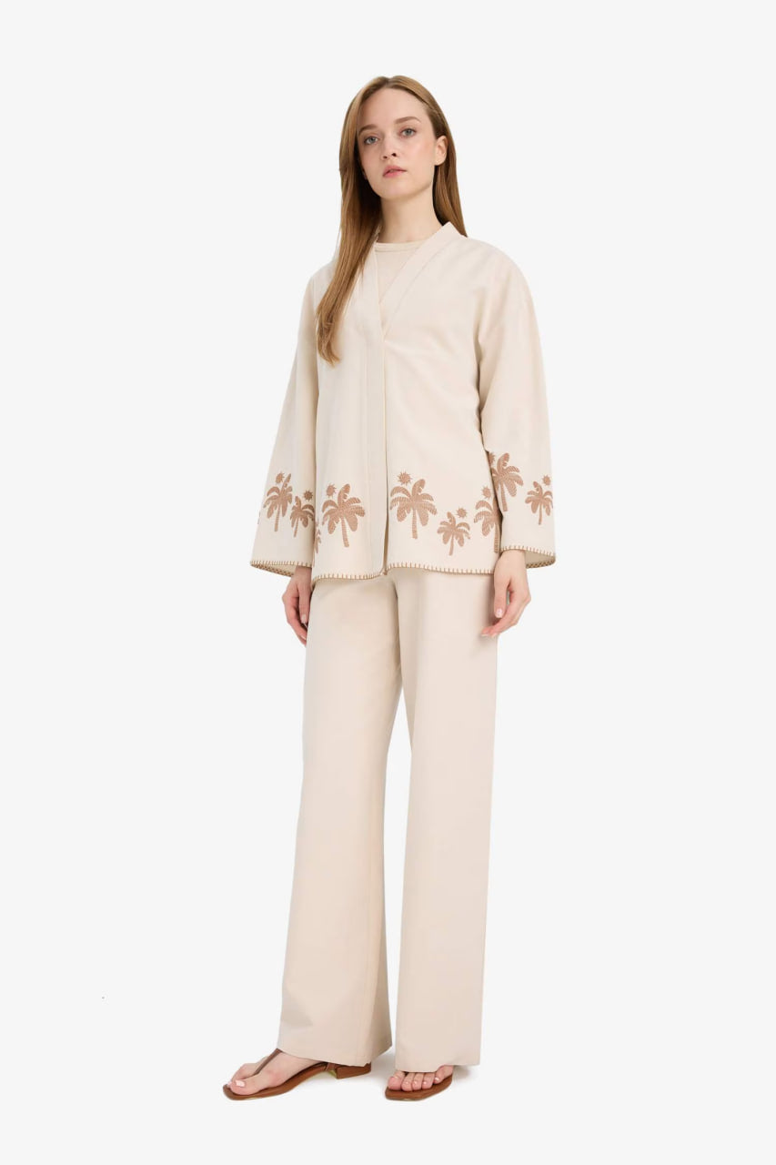 Linen Blend Wide Leg Trousers - -