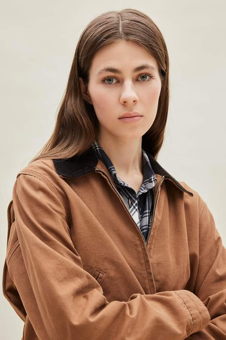 Regular Fit Polo Collar Cotton Jacket - - camel