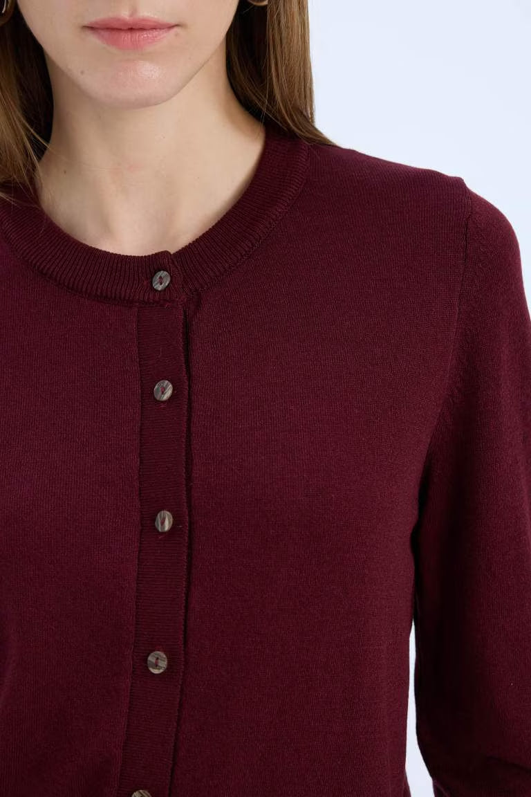 Regular Fit Crew Neck Cardigan - -
