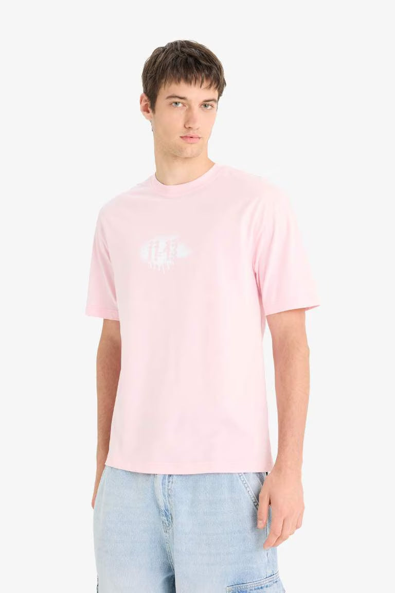 Cotton Boxy Fit Crew Neck Printed T-Shirt - -