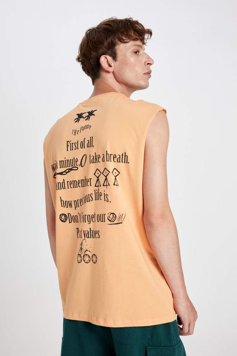 Boxy Fit Printed Sleeveless T-Shirt - -