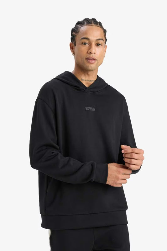 DeFactoFit Standard Fit Hooded Scuba Fabric Sports Sweatshirt - - Black