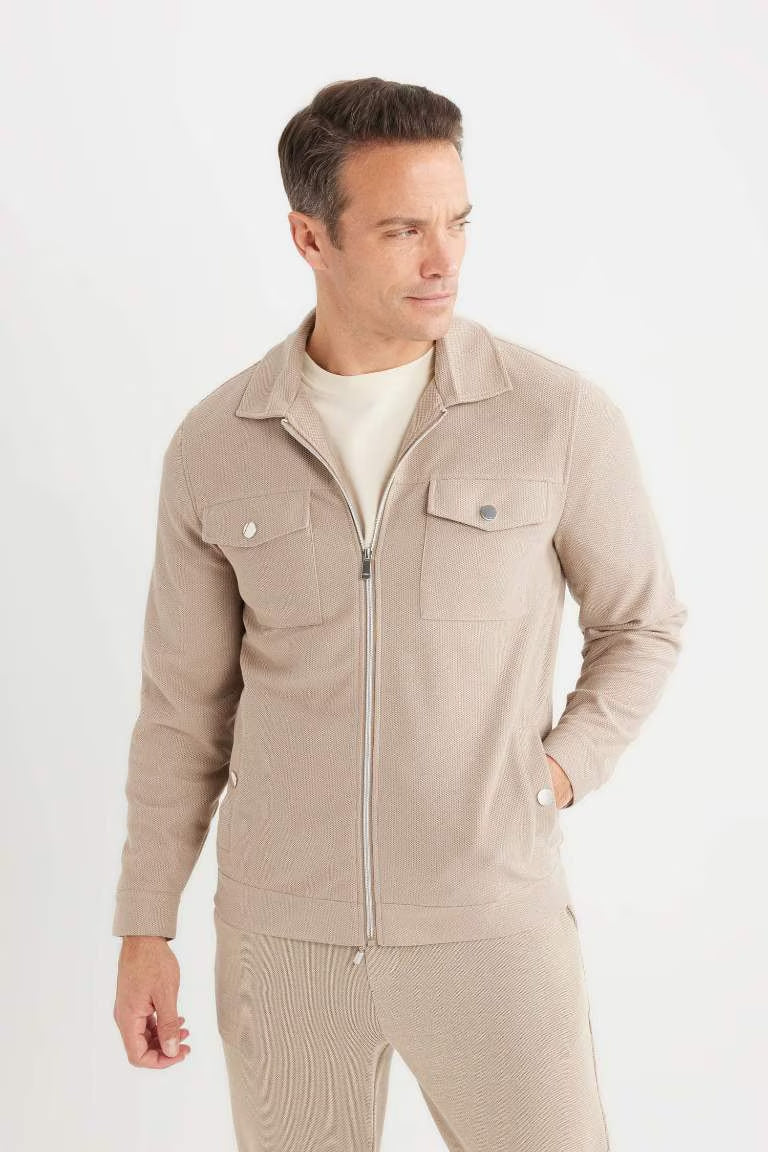 Slim Fit Puffer Jacket - - Beige