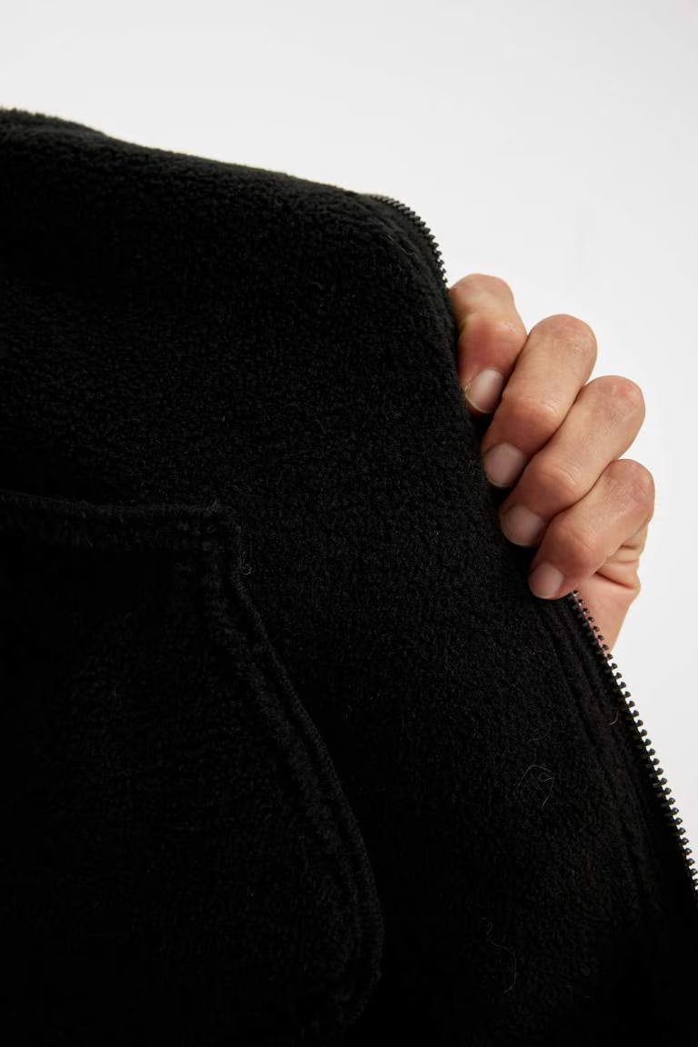 Slim Fit Lined Faux Leather Jacket - -