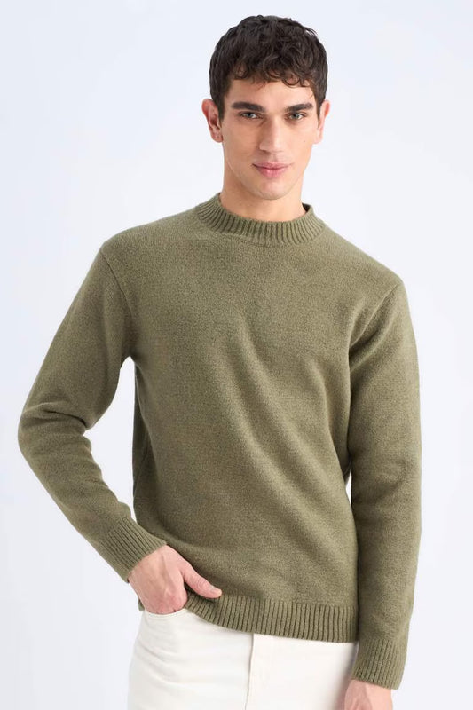 Relax Fit Crew Neck Knitwear Pullover - - khaki