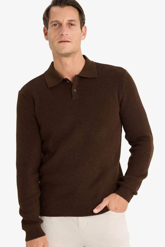 Standard Fit Polo Collar Knitwear Pullover - -