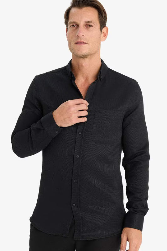 Slim Fit Polo Shirt Long Sleeve Shirt - - Black
