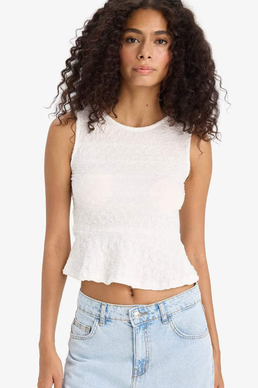 Slim Fit Crew Neck Tank Top - - Ecru