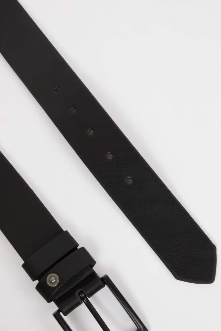 Man Rectangle Clasp Faux Leather Denim Belt - -
