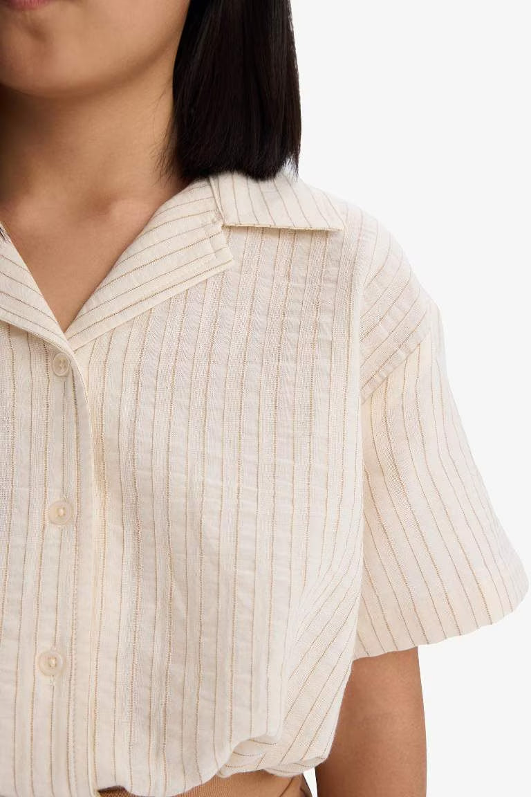 Girl Muslin Short Sleeve Crop Shirt - -