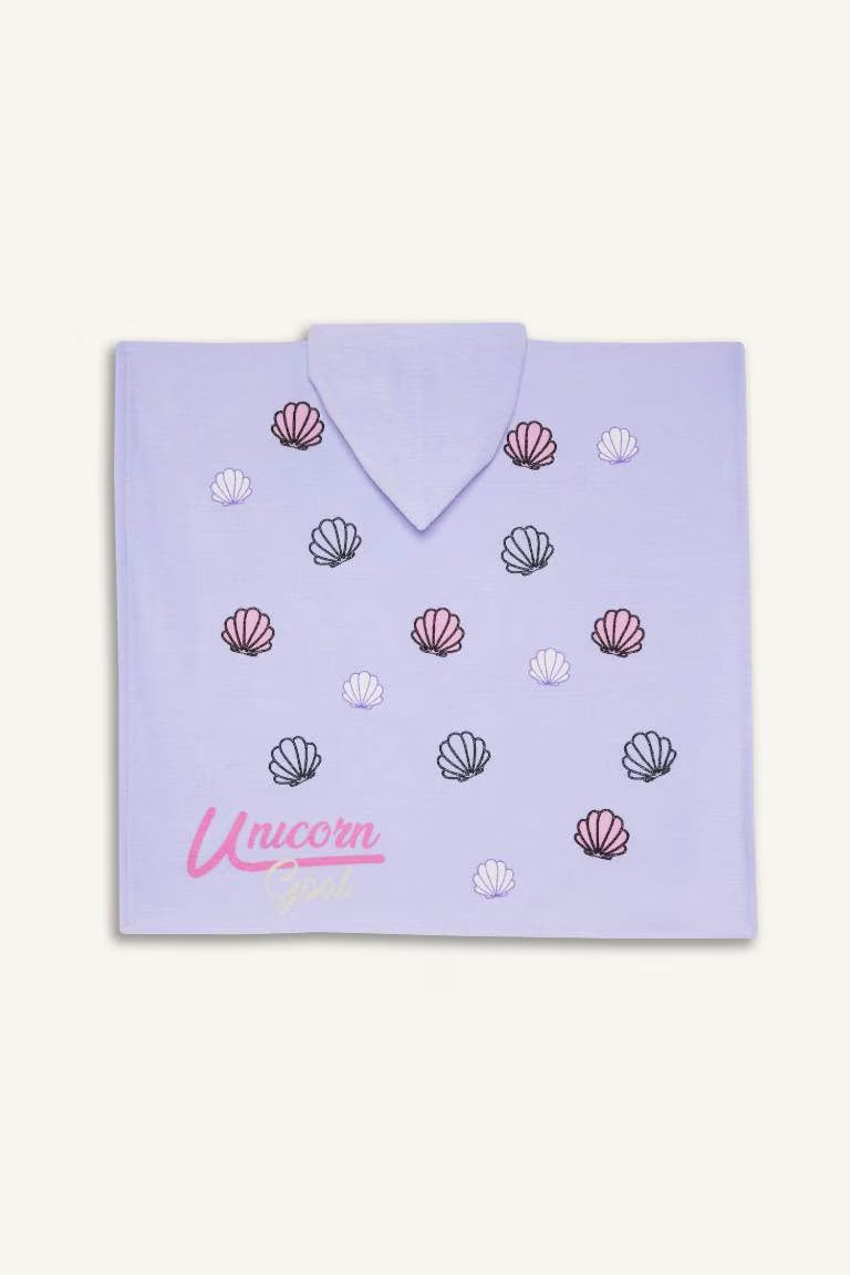 Girl Printed Cotton Poncho Towel - -