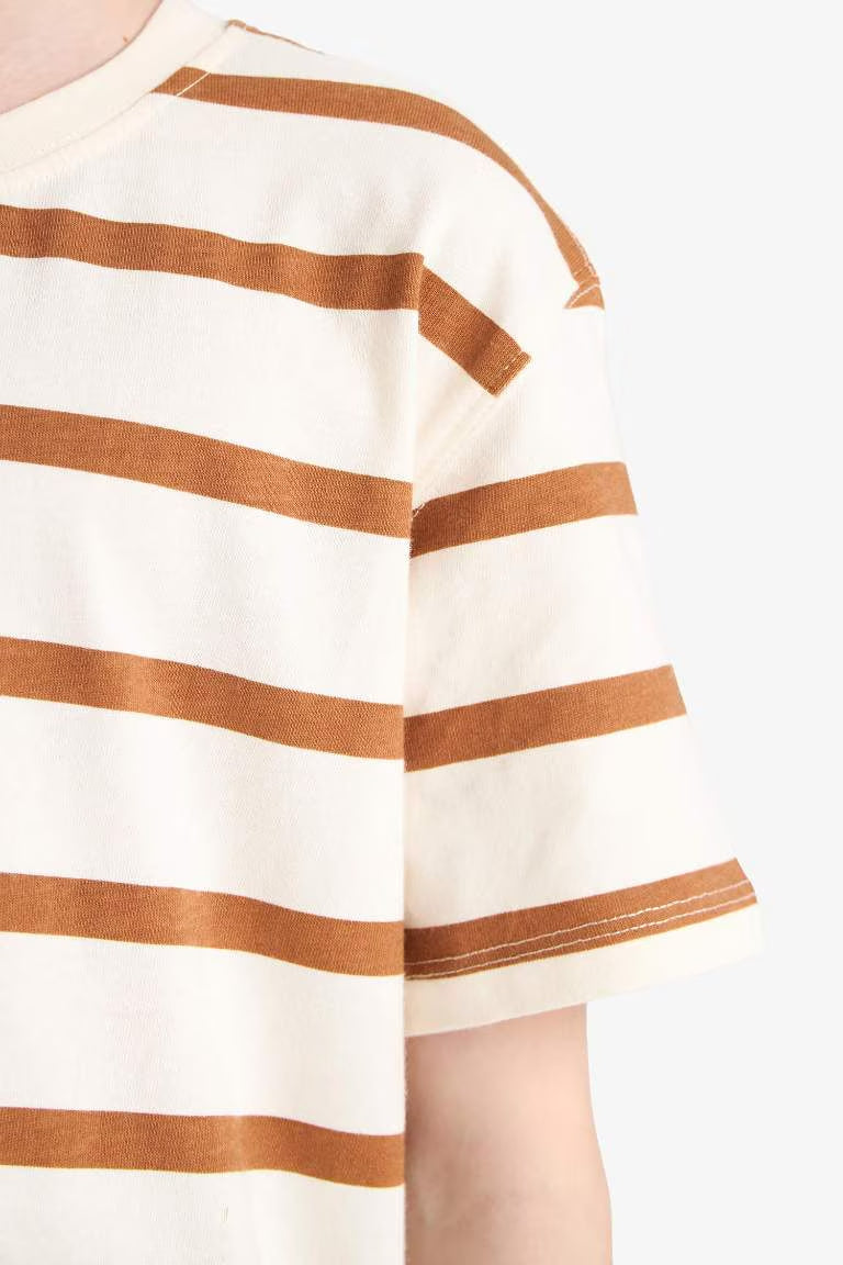 Boy Crew Neck Striped Short Sleeve T-Shirt - -
