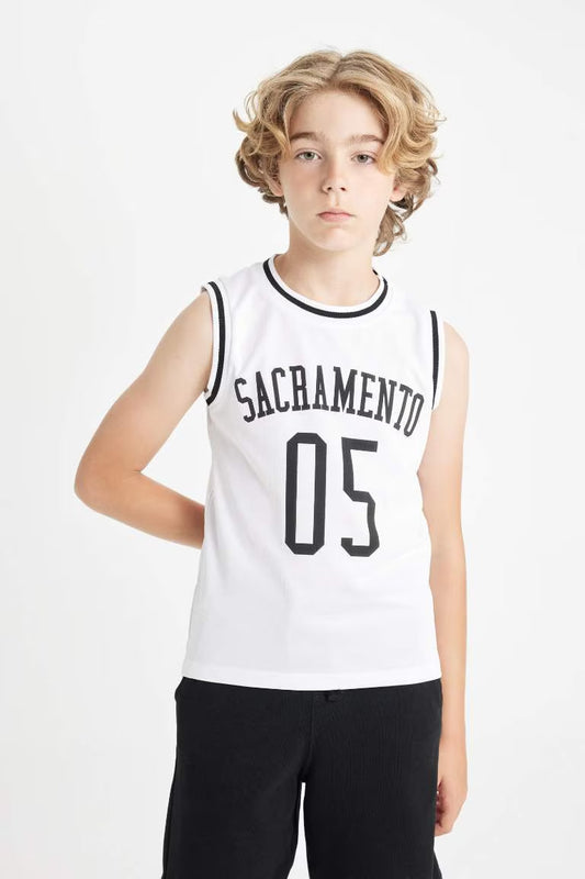 Boy Crew Neck Printed Sleeveless T-Shirt - - White