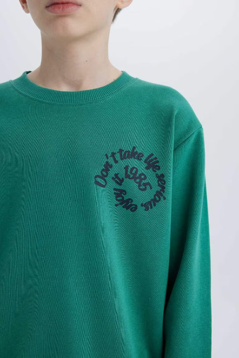Boy Crew Neck Back Printed Sweatshirt - -