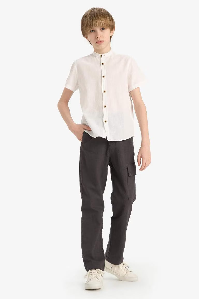 Boy Standard Leg Linen Blended Trousers - -