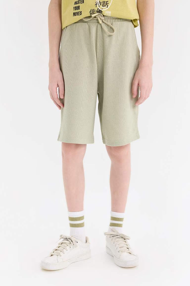 Boy Elastic Waist Pique Shorts - - khaki