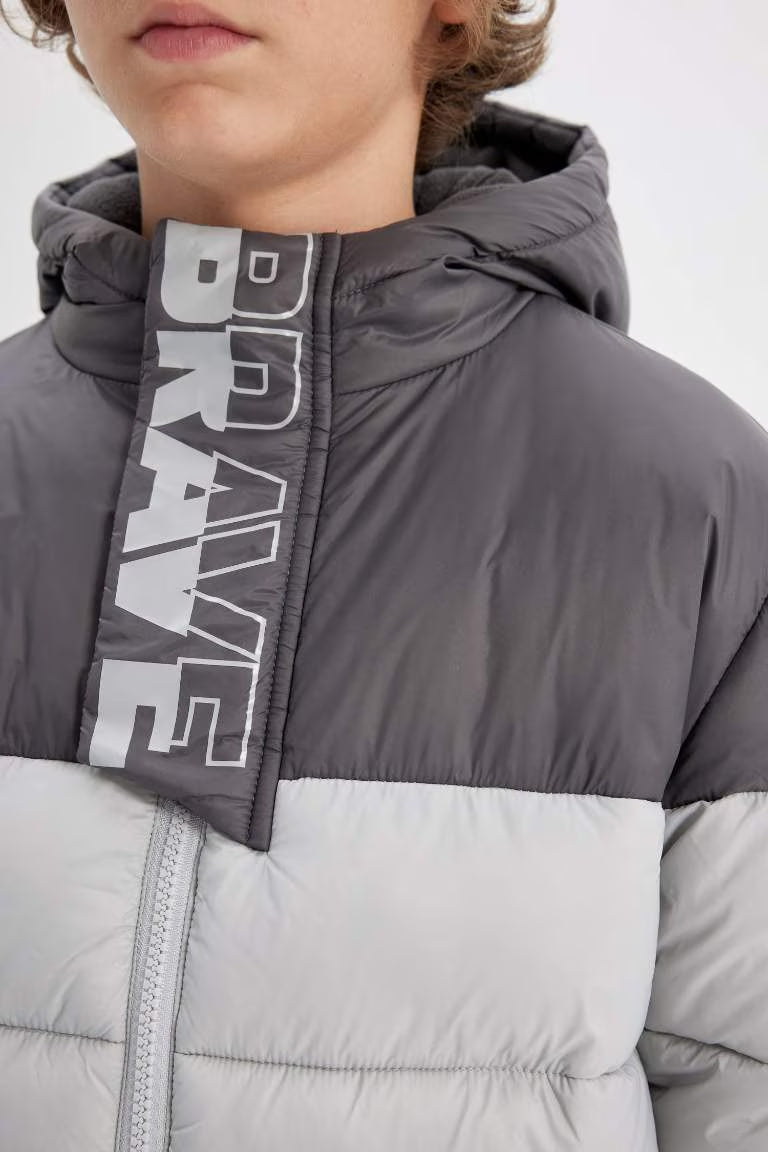 Boy Hooded Fleece Lined Waterproof Jacket - -