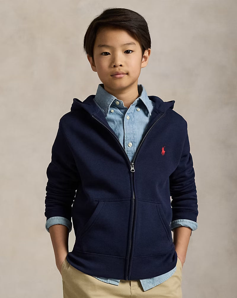 Cotton-Blend Fleece Hoodie - - Navy