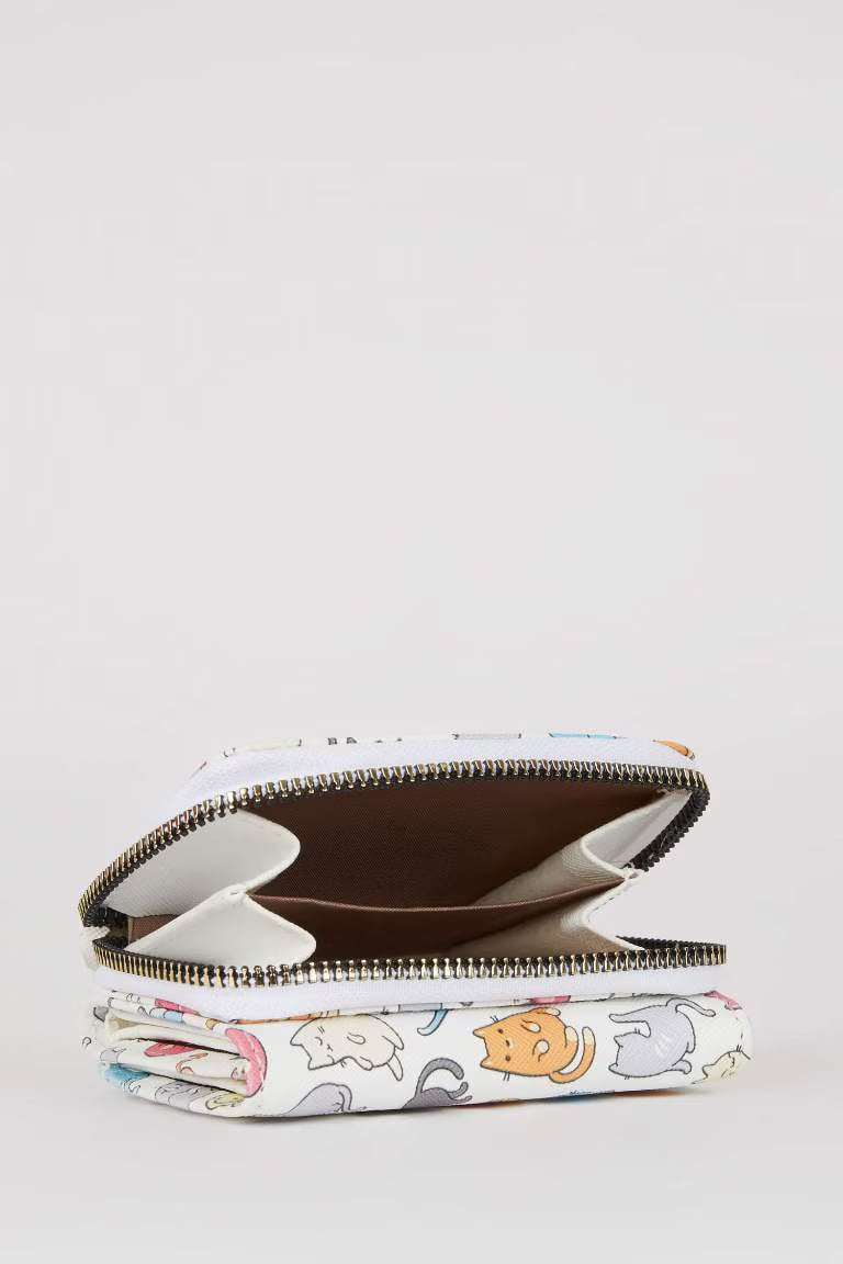 Women's Patterned Faux Leather Wallet - -