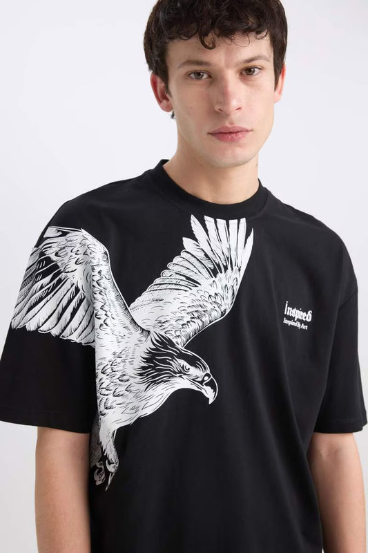 Oversize Fit Crew Neck Printed T-Shirt - -