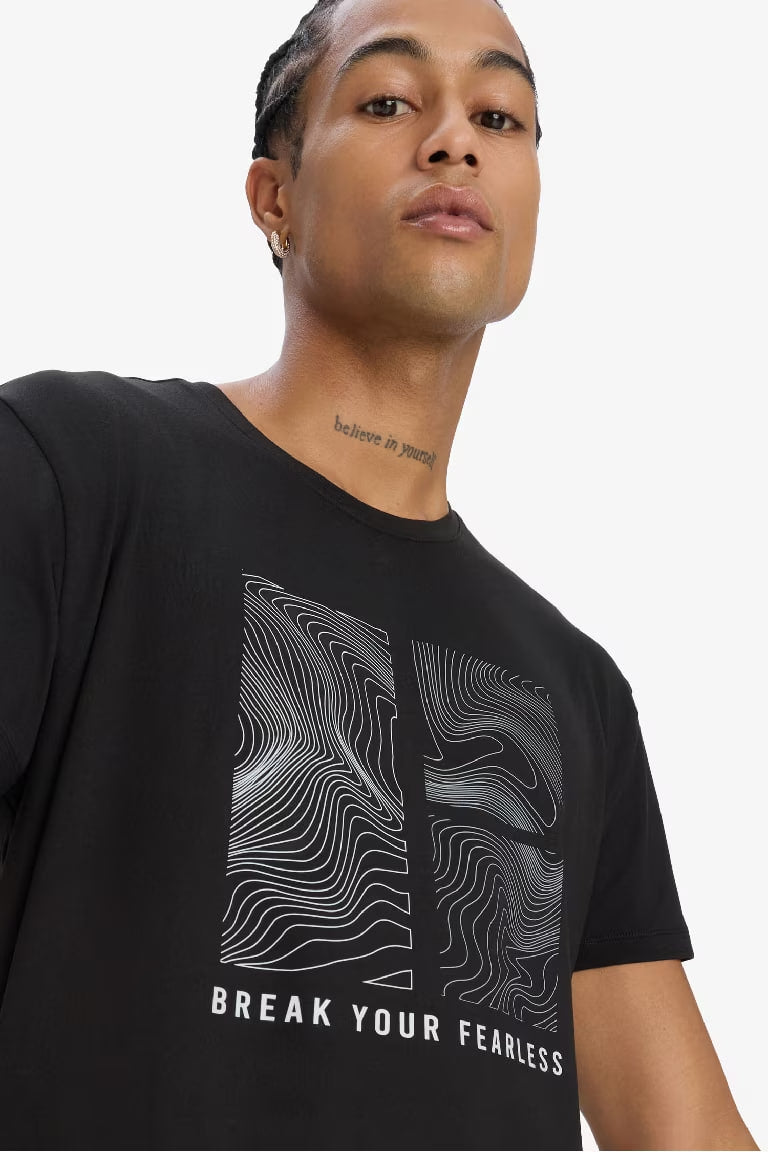 DeFactoFit Standard Fit Crew Neck Printed Sports T-Shirt - -