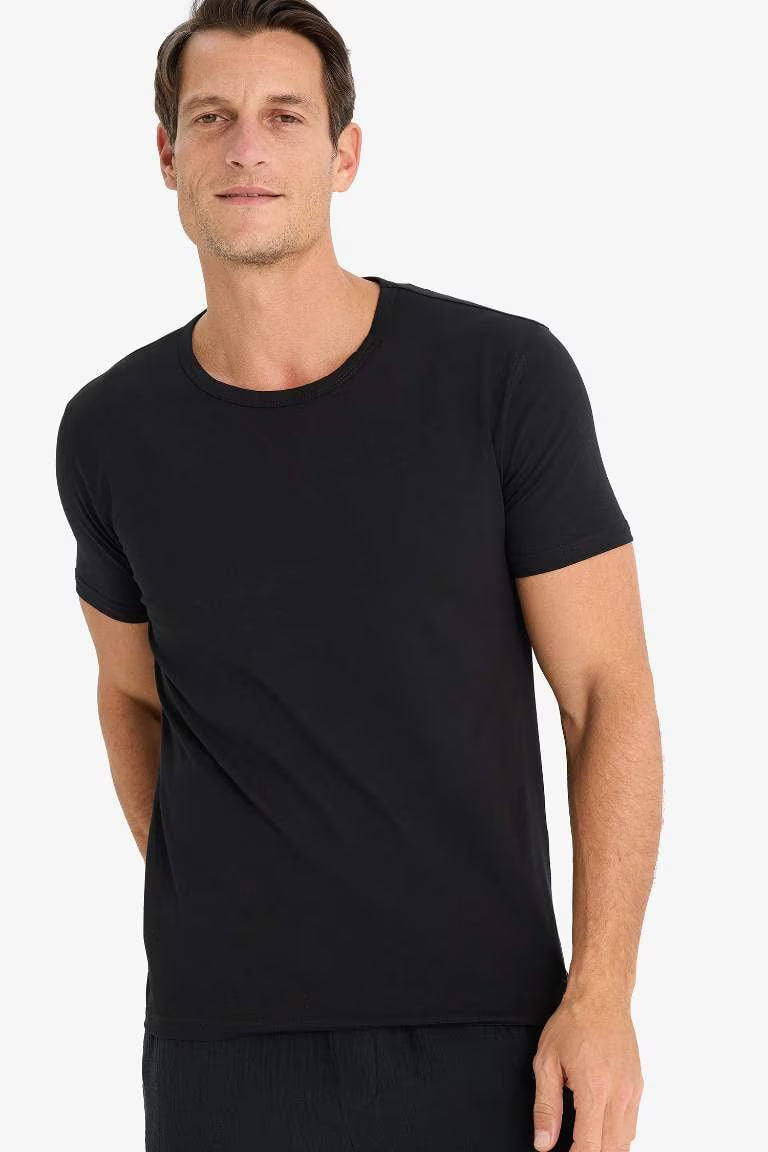 Slim Fit Short Sleeve Knitted Tops - - Black