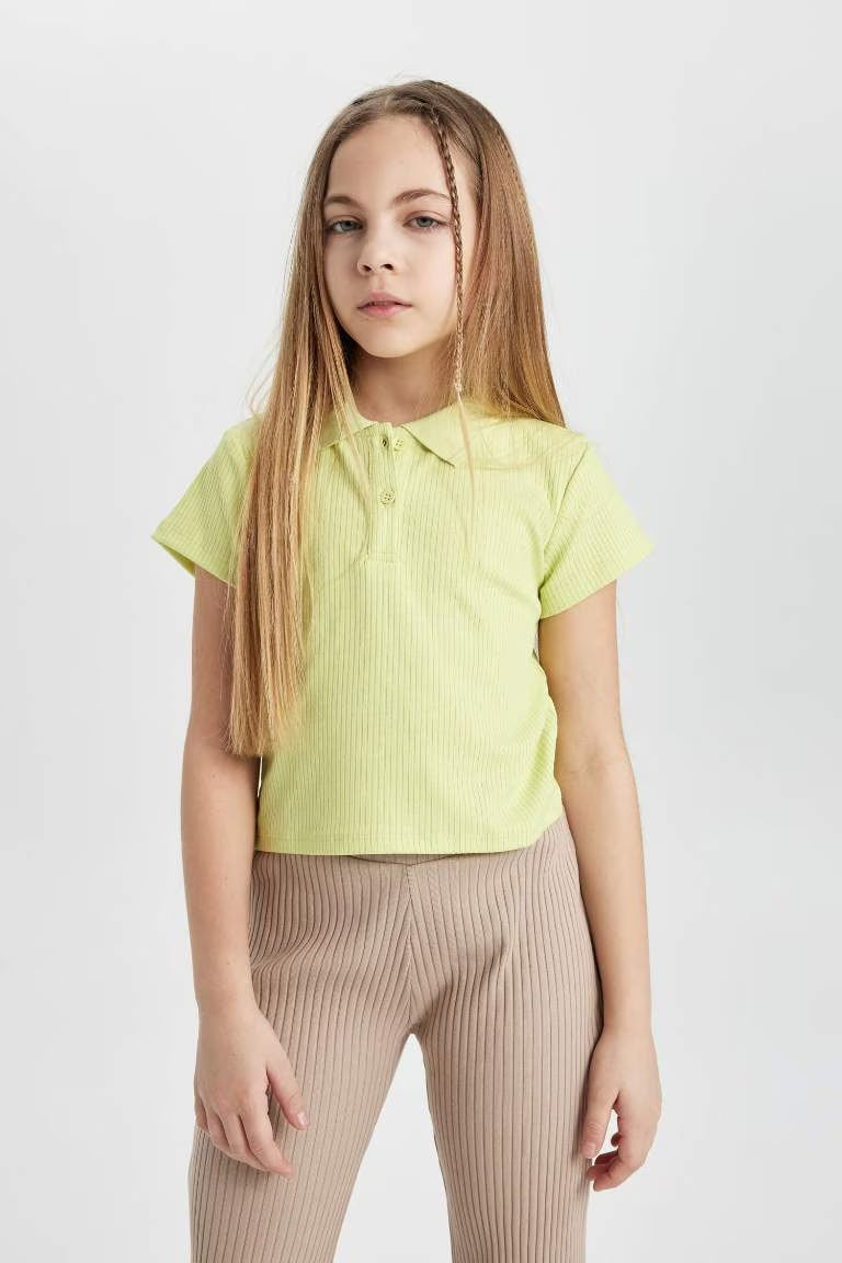 Girl Crew Neck Printed Crop T-Shirt - - light green
