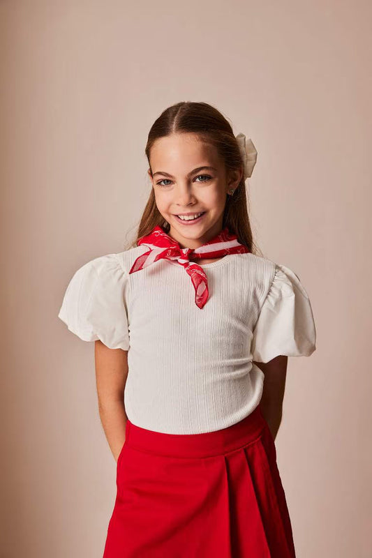 Girl Crew Neck Corduroy Short Sleeve T-shirt - -