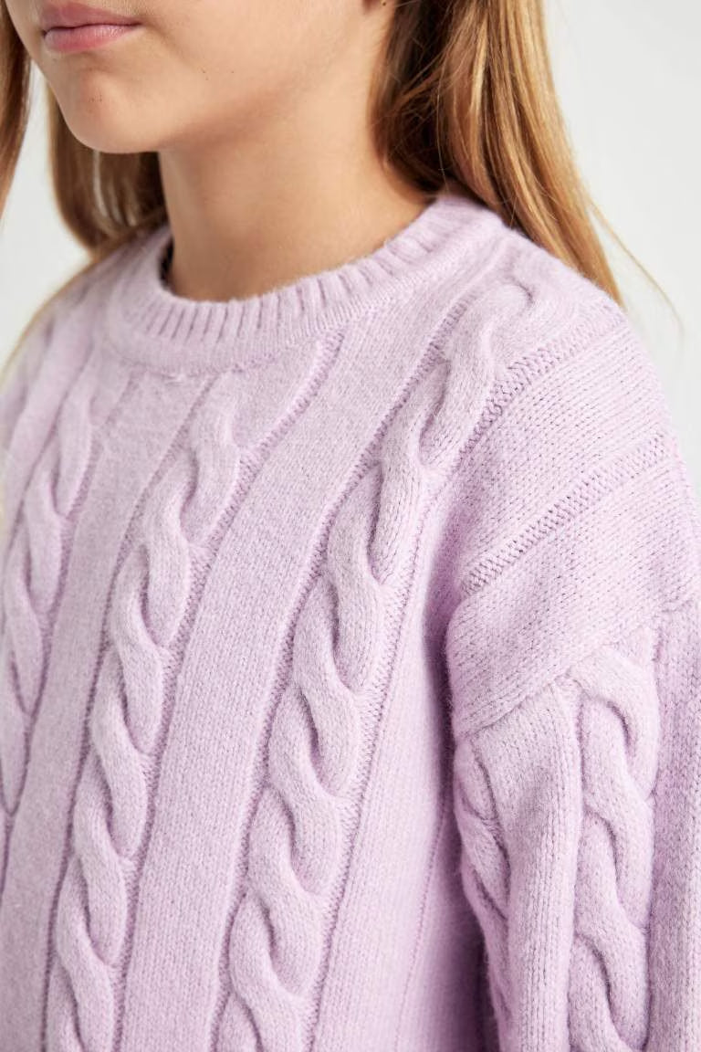 Girl Crew Neck Hair Knitted Pullover - -