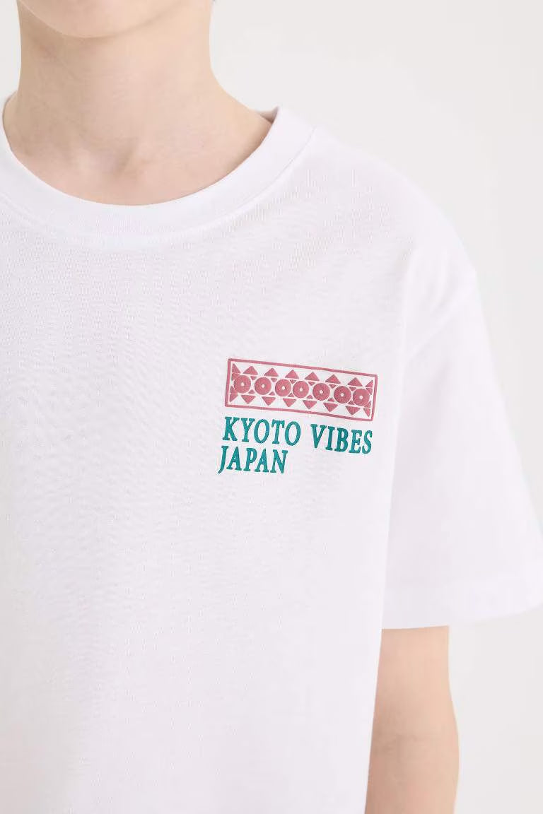 Boy Crew Neck Back Printed Short Sleeve T-Shirt - -