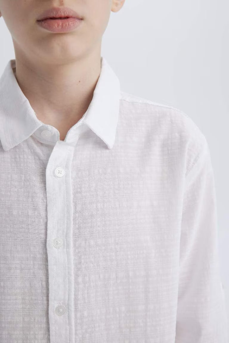 Boy Regular Fit Polo Collar Textured Shirt - -