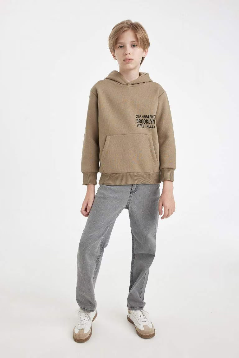 Boy Printed Hooded Thick School Sweatshirt - -