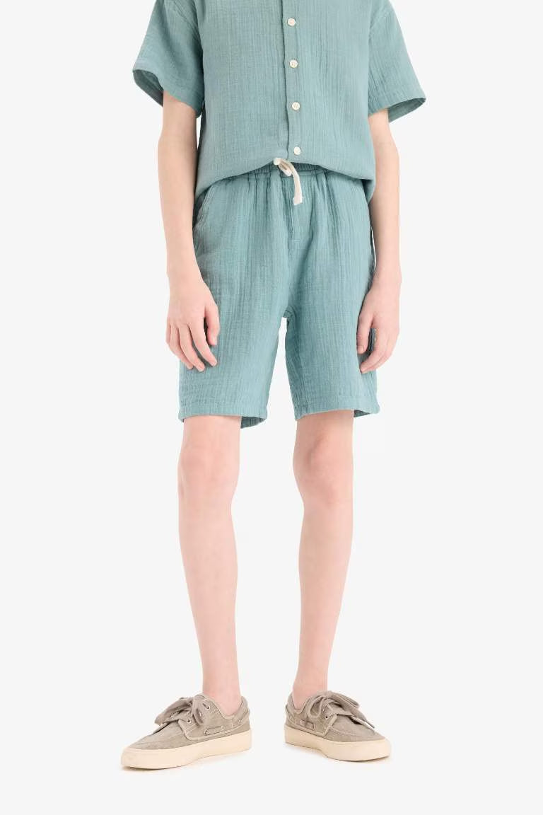 Boy Elastic Waist Muslin Shorts - - light mint