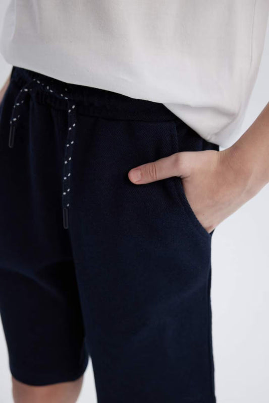 Boy Flexible Waist Pocketed Pique Shorts - - Navy