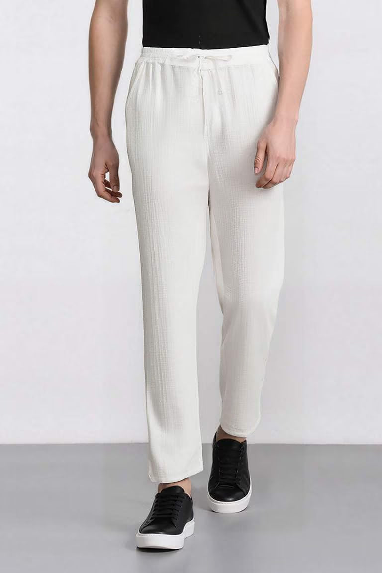 Slim Fit Straight Leg Cotton Summer Joggers - - Ecru