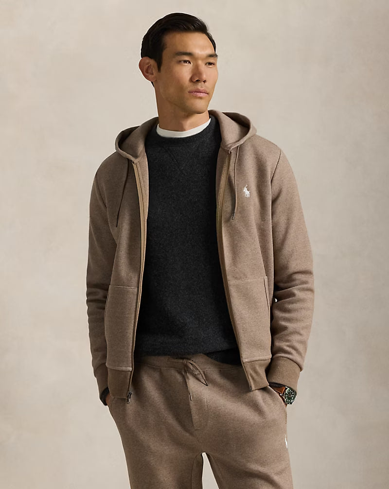Double-Knit Full-Zip Hoodie - - Brown