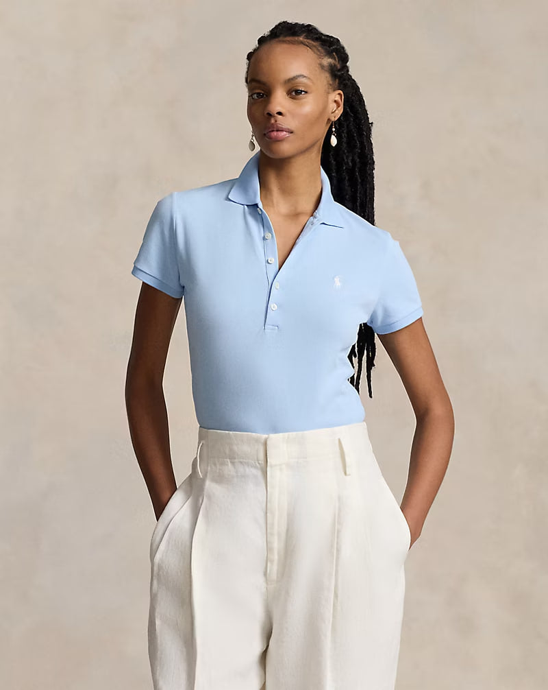 Slim Fit Stretch Polo Shirt - - sky