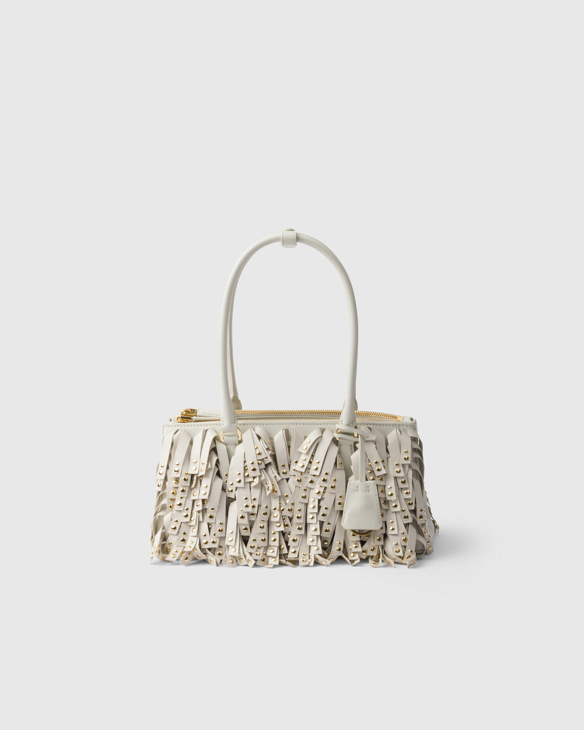 Prada Galleria medium nappa leather bag with fringe and studs - - White