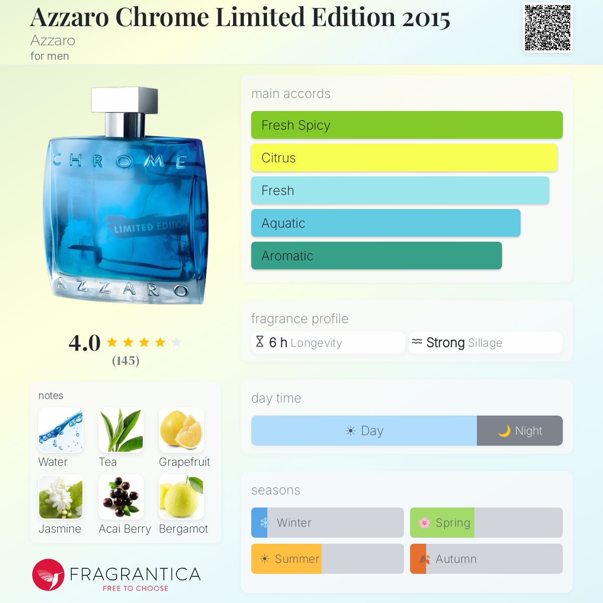 AZZARO Chrome Eau de Toilette Summer Cologne For men - -