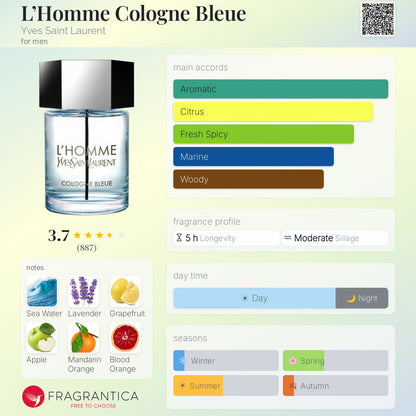 YVES SAINT LAURENT L'Homme Cologne Bleue Eau De Toilette 100ml - -