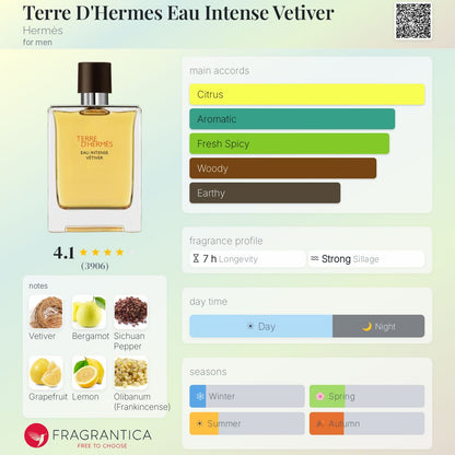 TERRE D'HERMES Eau Intense Vetiver Eau De Parfum 100ml - -